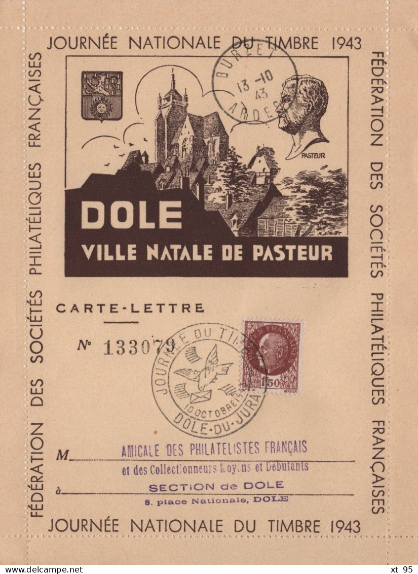 Journee Du Timbre 1943 - Dole Du Jura - Carte Lettre - 1921-1960: Période Moderne