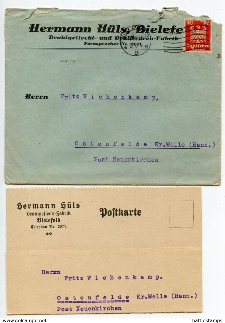 Germany 1926 Cover & Catalog; Bielefeld - Hermann Hüls, Drahtgeflecht- Und Drahtwarenfabrik; 10pf. German Eagle - Covers & Documents