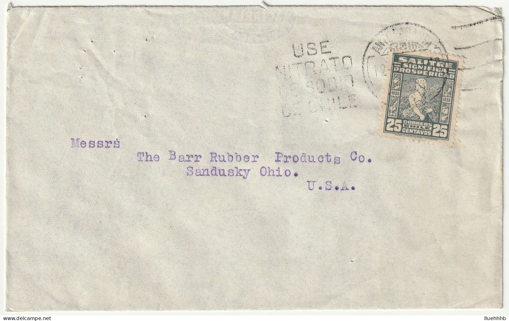 CHILE: 1930 Cover To USA, 25c Nitrate Centennial Single Usage - Chile