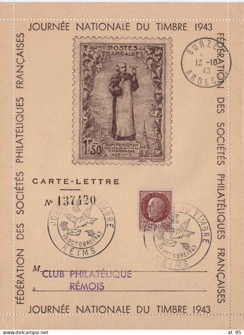 Journee Du Timbre 1943 - Reims - Carte Lettre - 1921-1960: Période Moderne