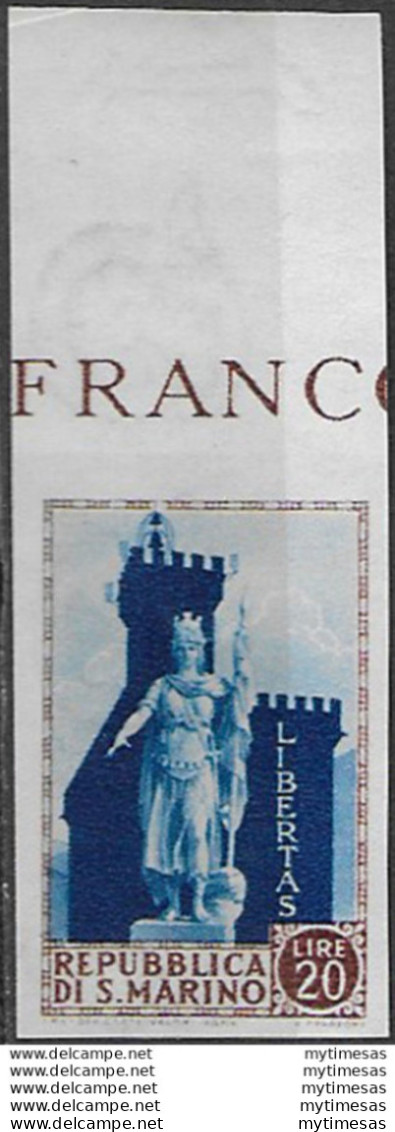 1954 San Marino Statua Della Libertà 1v. Nd MNH Sass. N. 420a - Otros & Sin Clasificación