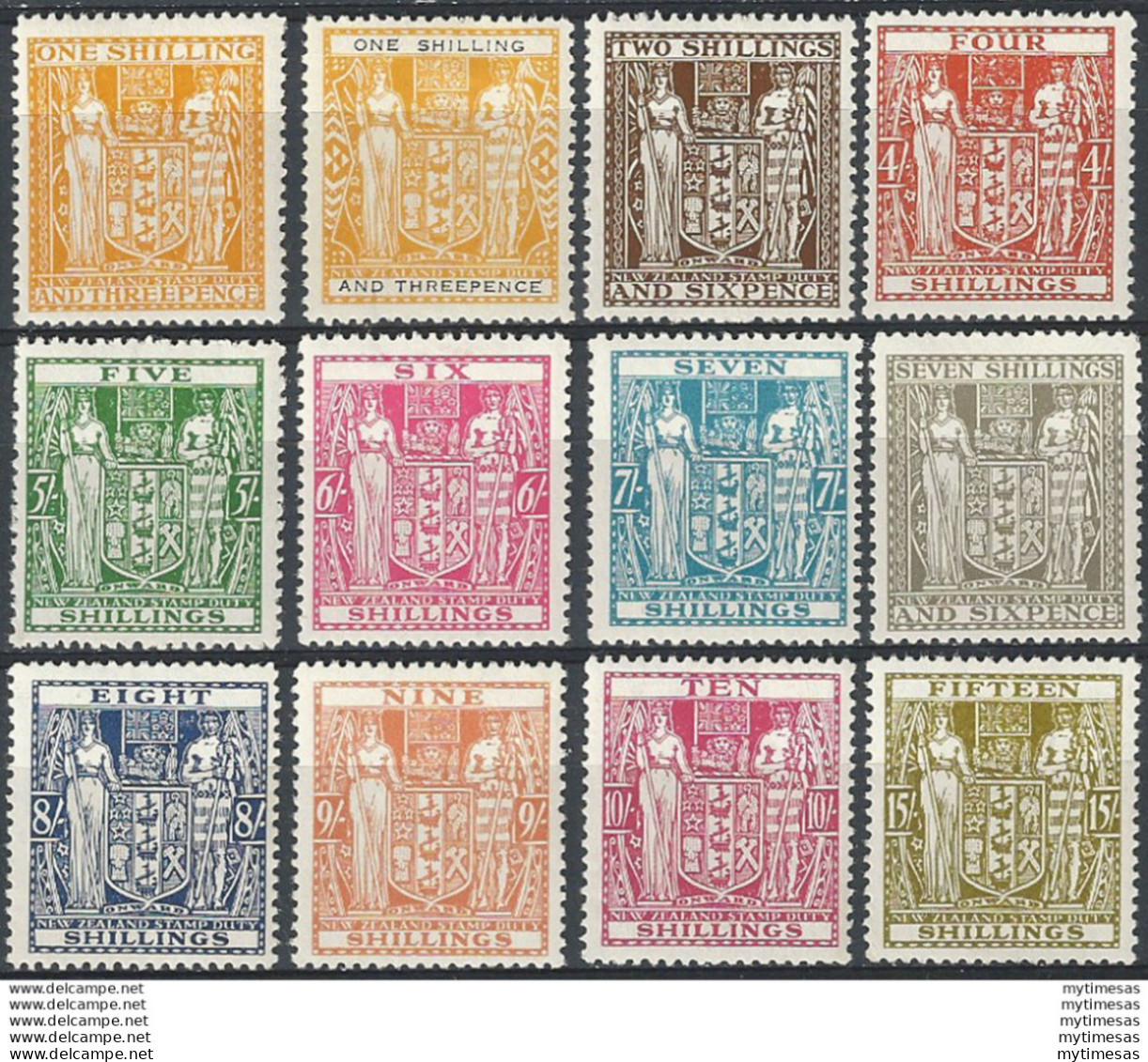 1940-58 New Zealand Fiscal Stamps 12v. MH SG. N. 191/202 - Andere & Zonder Classificatie