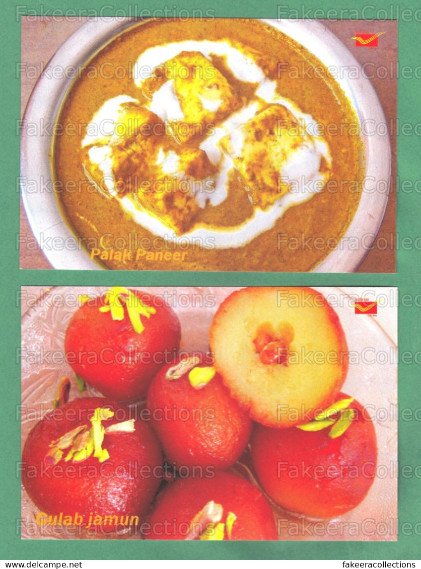 INDIA 2023 Inde Indien - INDIAN CUISINES Picture Post Card - Palak Paneer & Gulab Jamun - Postcards, Food, Postcard - Recipes (cooking)