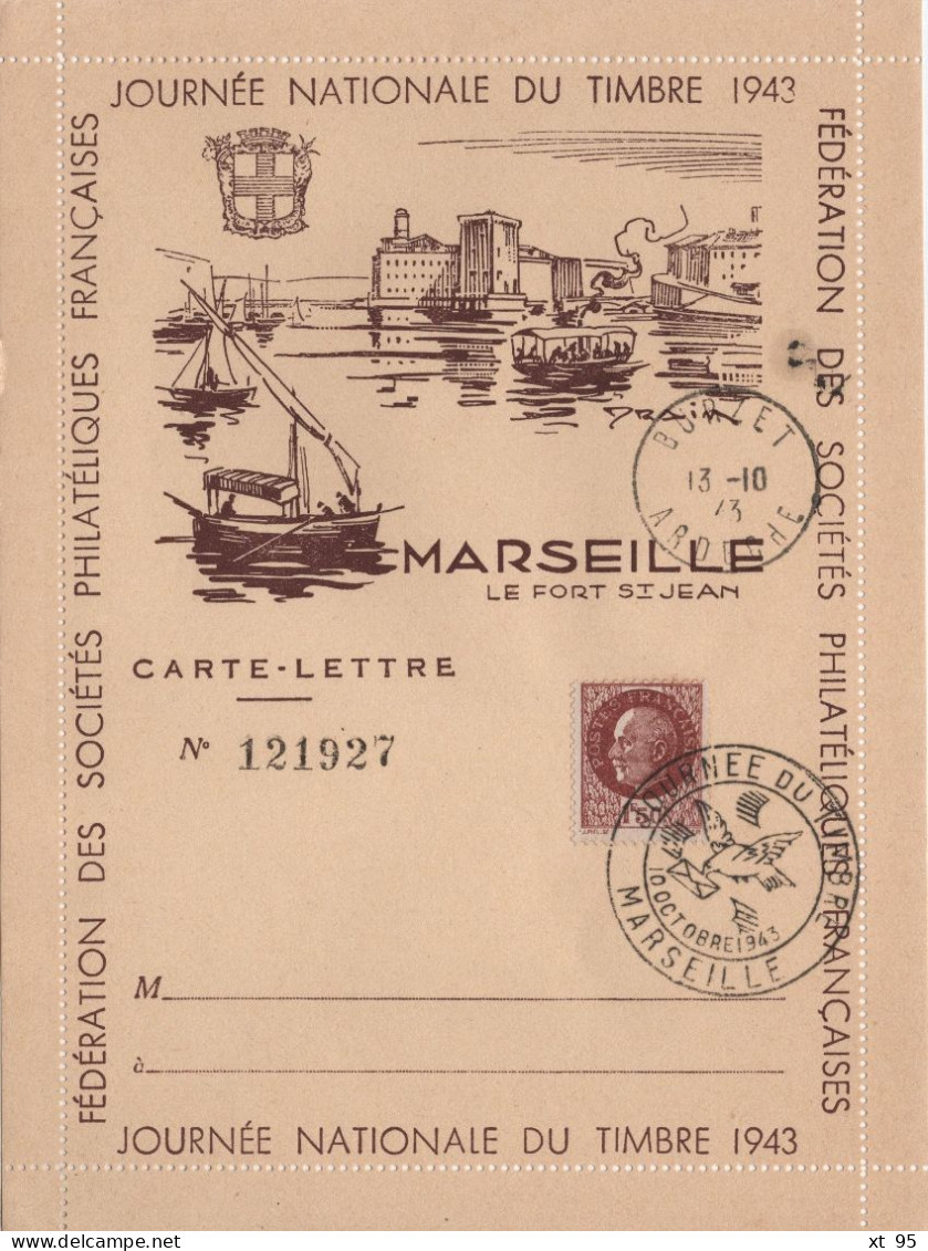 Journee Du Timbre 1943 - Marseille - Carte Lettre - 1921-1960: Période Moderne