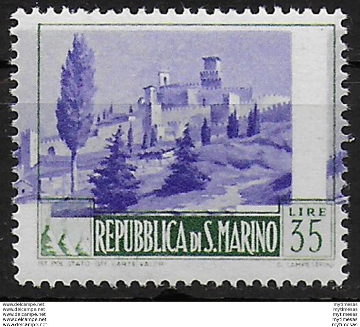 1949 San Marino Paesaggi L. 35 Varietà MNH Sass. N. 352a - Otros & Sin Clasificación