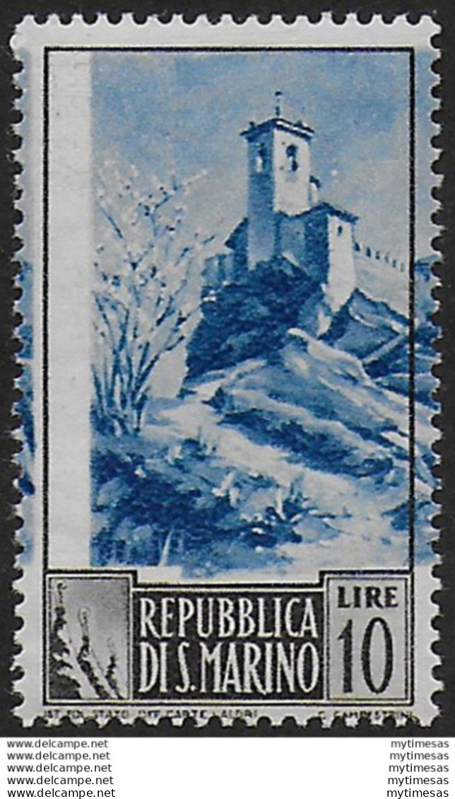 1949 San Marino Paesaggi Lire 10 Varietà MNH Sass. N. 349a - Altri & Non Classificati