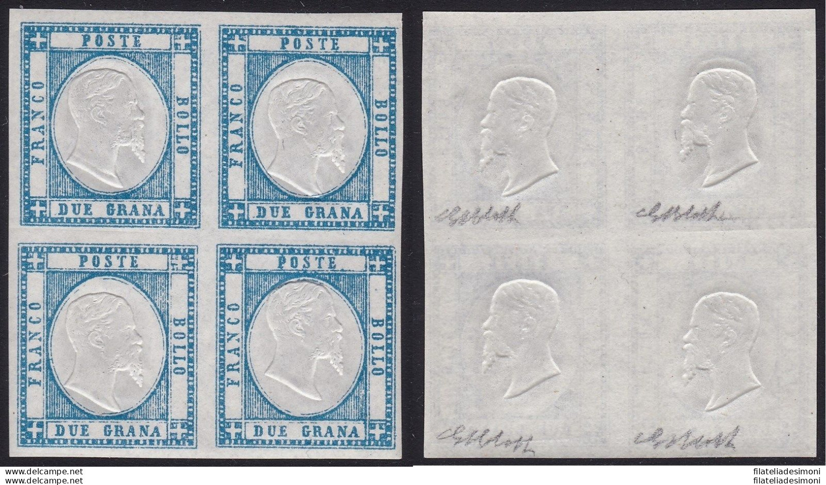 1861 PROVINCE NAPOLETANE, N° 20b 2 Grana Azzurro MNH/** QUARTINA - Napels