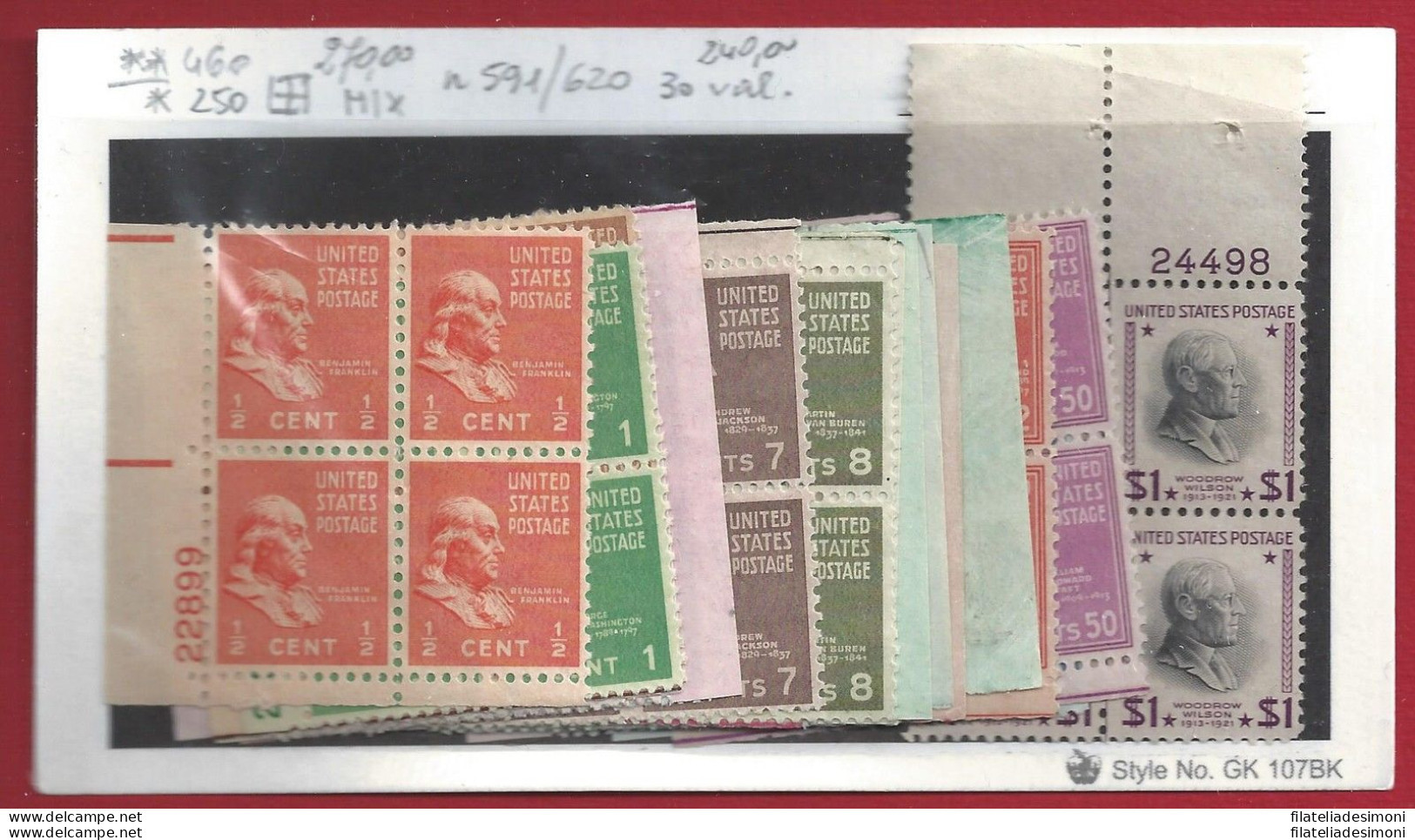 1938-43 Stati Uniti, N° 519/620  30 Valori  */** QUARTINA - Altri & Non Classificati