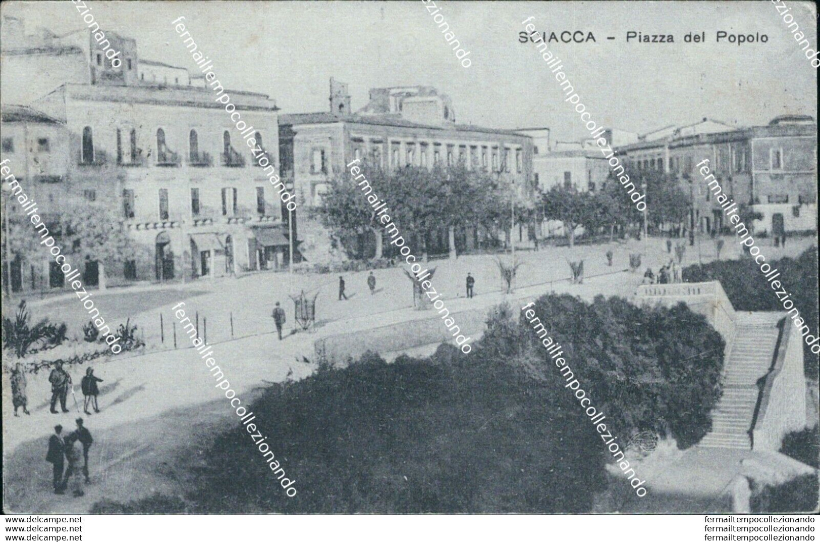 Bc50 Cartolina Sciacca Piazza Del  Popolo Agrigento 1929 - Agrigento