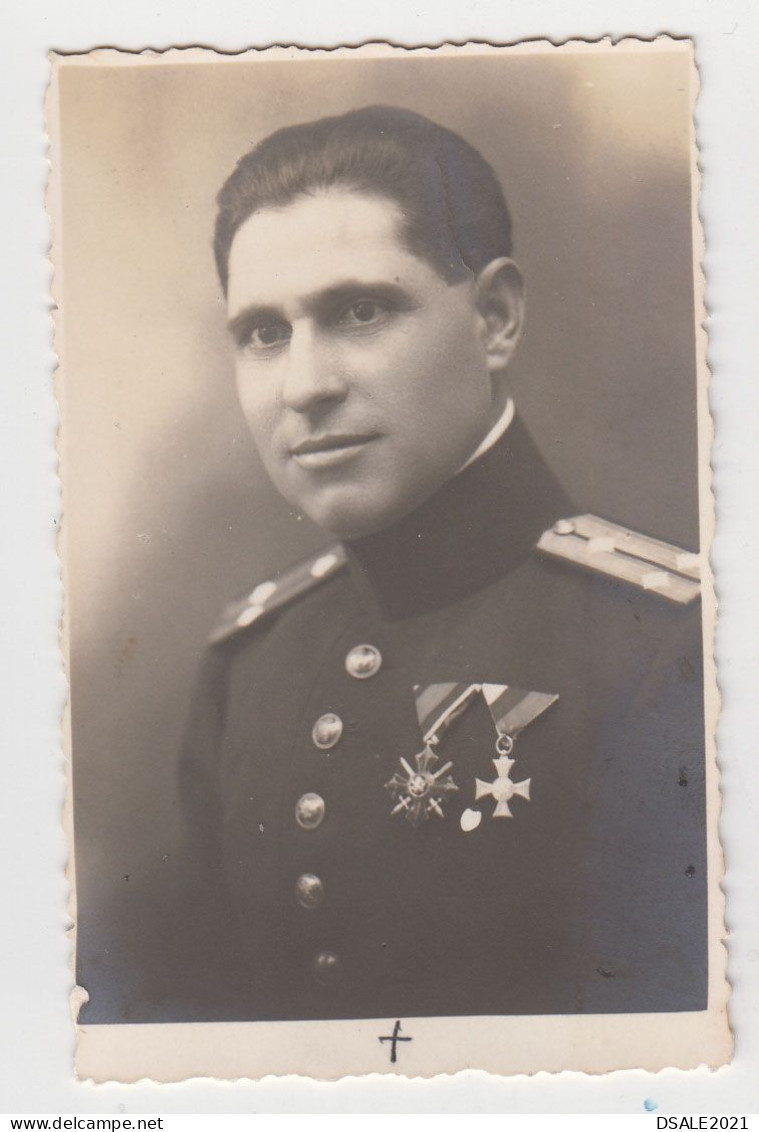 Ww2 Bulgaria Bulgarian Military Officer With Uniform And Orders, Medals, Portrait, Vintage Orig Photo 5.5x8.6cm. (6493) - Guerre, Militaire