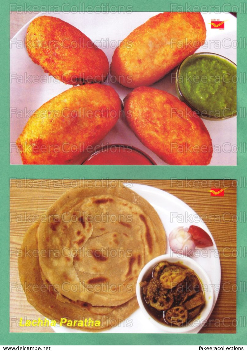 INDIA 2023 Inde Indien - INDIAN CUISINES Picture Post Card - Stuffed Bread Roll & Lachha Paratha - Postcards, Food .. - Recipes (cooking)