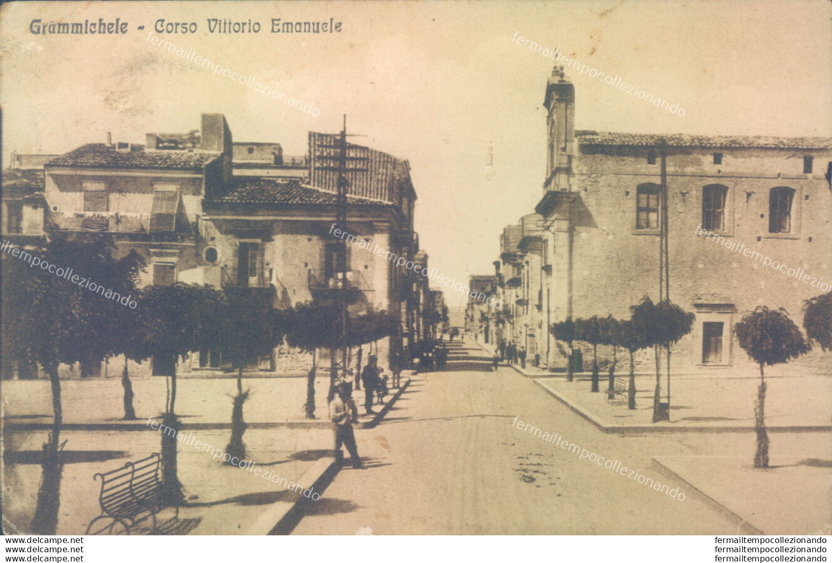 Ae120 Cartolina Grammichele Corso Vittorio Emanuele 1930 Provincia Di Catania - Catania