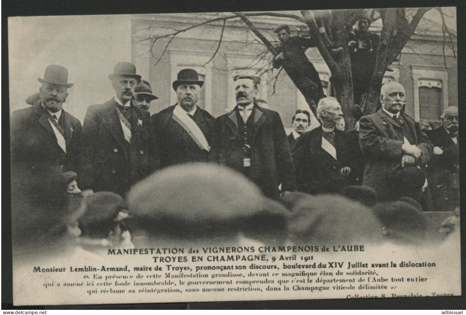Manifestations Viticoles Champagne, Discours De M. LEMBLIN-ARMAND Le 9/4/1911. - Troyes