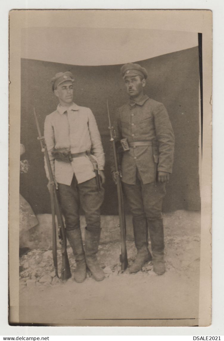 Bulgaria Bulgarian Military Soldiers, Pose With Rifles With Bayonets, Ammo Pouch, 1920s Orig Photo 8.9x13.8cm. (709) - Krieg, Militär