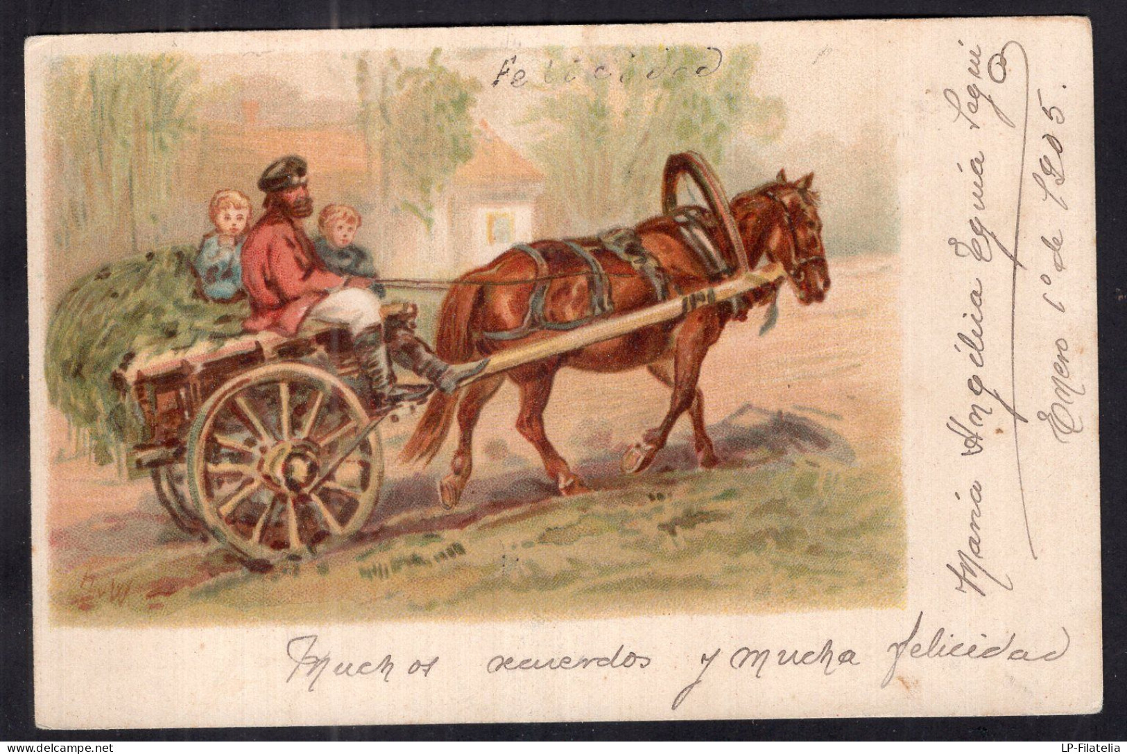 Postcard - 1905 - Horses - Drawing - Work Horse - Caballos