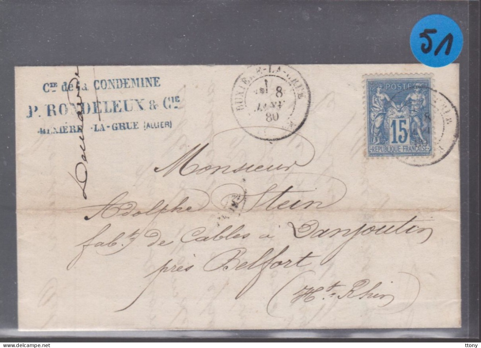 Un Timbre 15 C  Type Sage  Sur Lettre Année 1880   Destination  Danjoutin Près De Belfort - 1800 – 1899