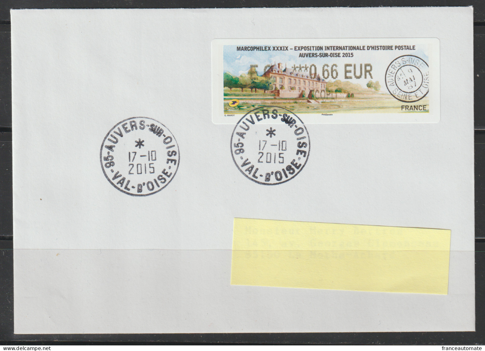 Atm,  Lisa 2, MARCOPHILEX 2015, Auvers Sur Oise, LETTRE, FDC, EC 0.66€, Tad,  VAN GOGH, 17 Et 18 Octobre 2015 - 2010-... Illustrated Franking Labels