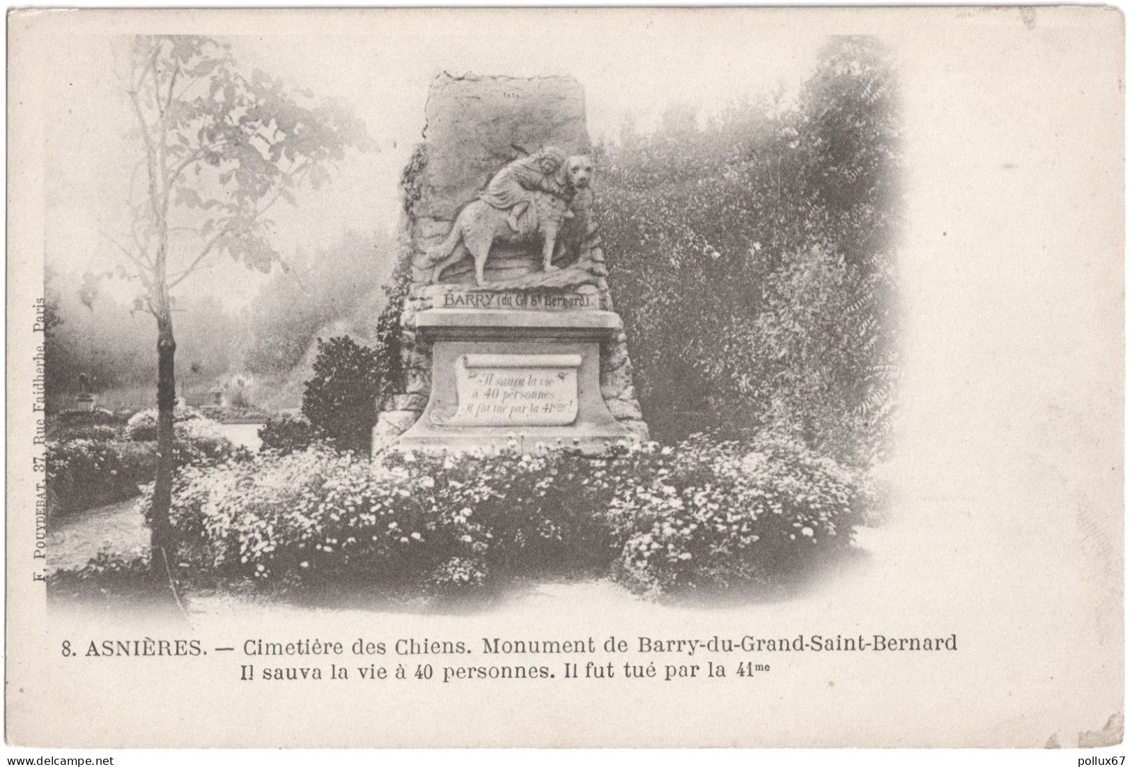 CPA DE ASNIÈRES  (HAUTS DE SEINE)  CIMETIÈRE DES CHIENS. MONUMENT DE BARRY-DU-GRAND-SAINT-BERNARD - Asnieres Sur Seine