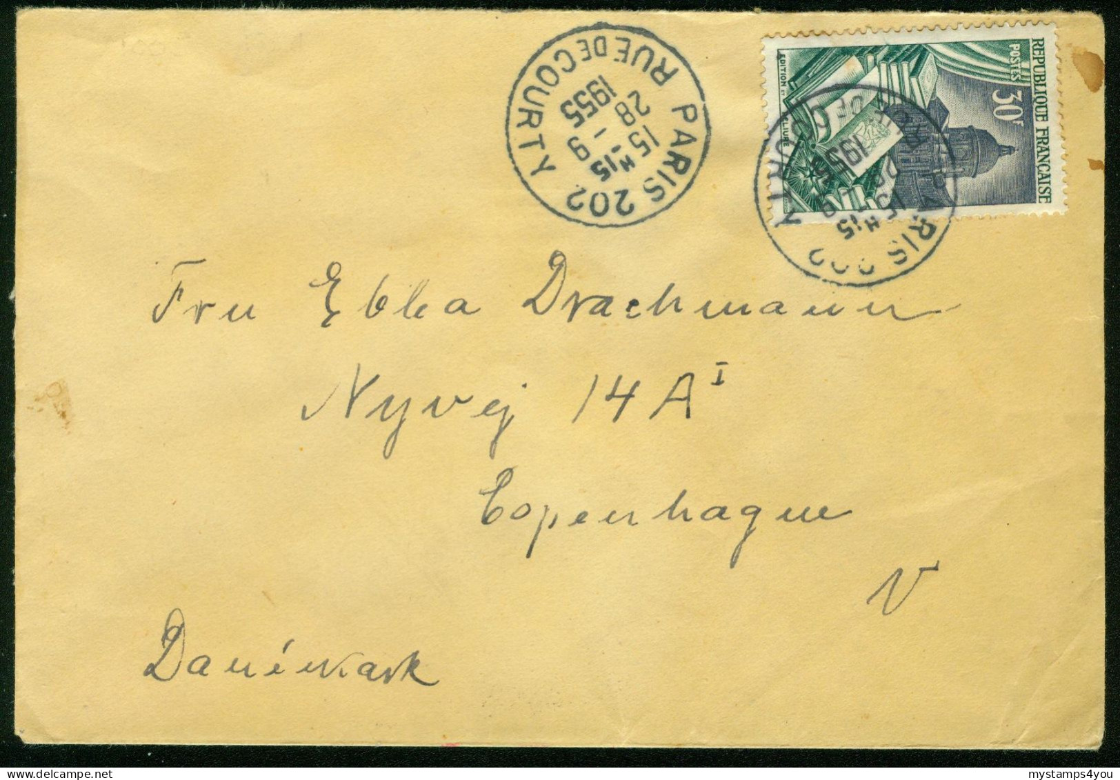 Br France, Paris 1955 Cover > Denmark (Hotel De Bourgogne Et Montana) #bel-1052 - Brieven En Documenten