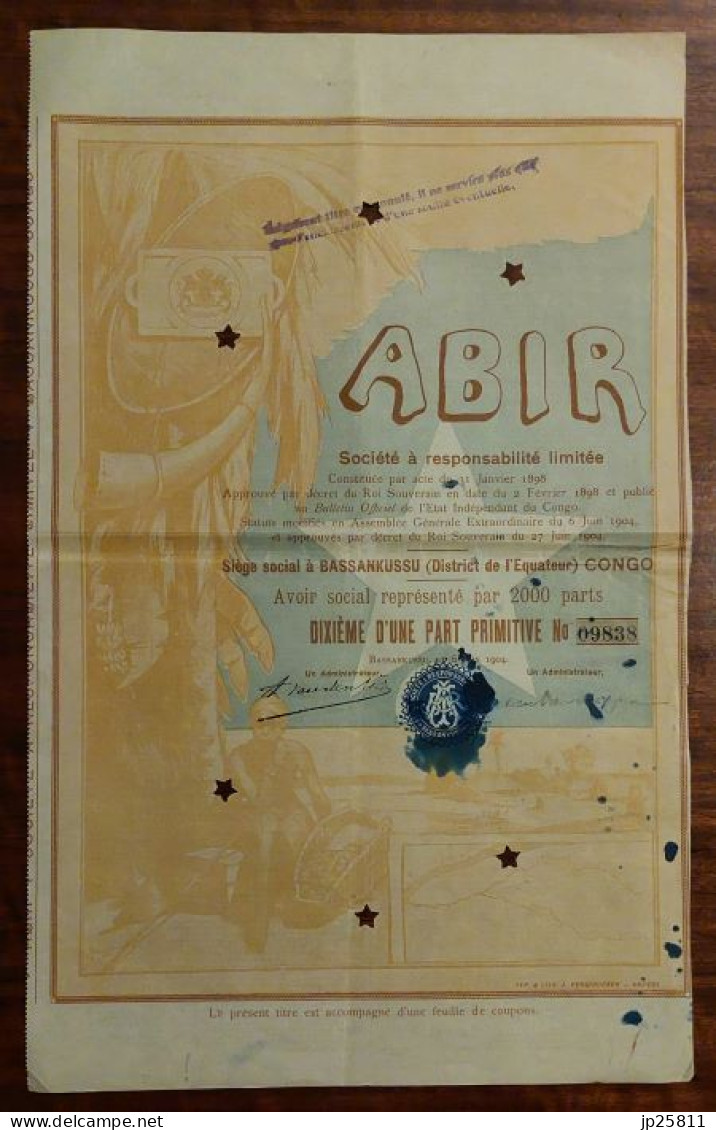 Congo - ABIR Anglo-Belgium-India Rubber & Exploitation 1/10 Part Primitive 1904 Bassankussu Congo - Otros & Sin Clasificación