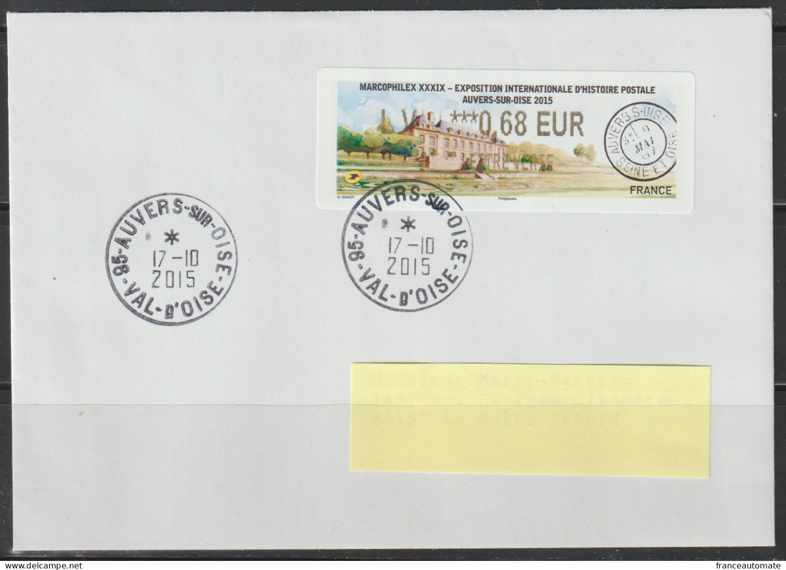 Atm,  Lisa 2, MARCOPHILEX 2015, Auvers Sur Oise, LETTRE, FDC,  LV 0.68€, Tad,  VAN GOGH, 17 Et 18 Octobre 2015 - 2010-... Vignette Illustrate