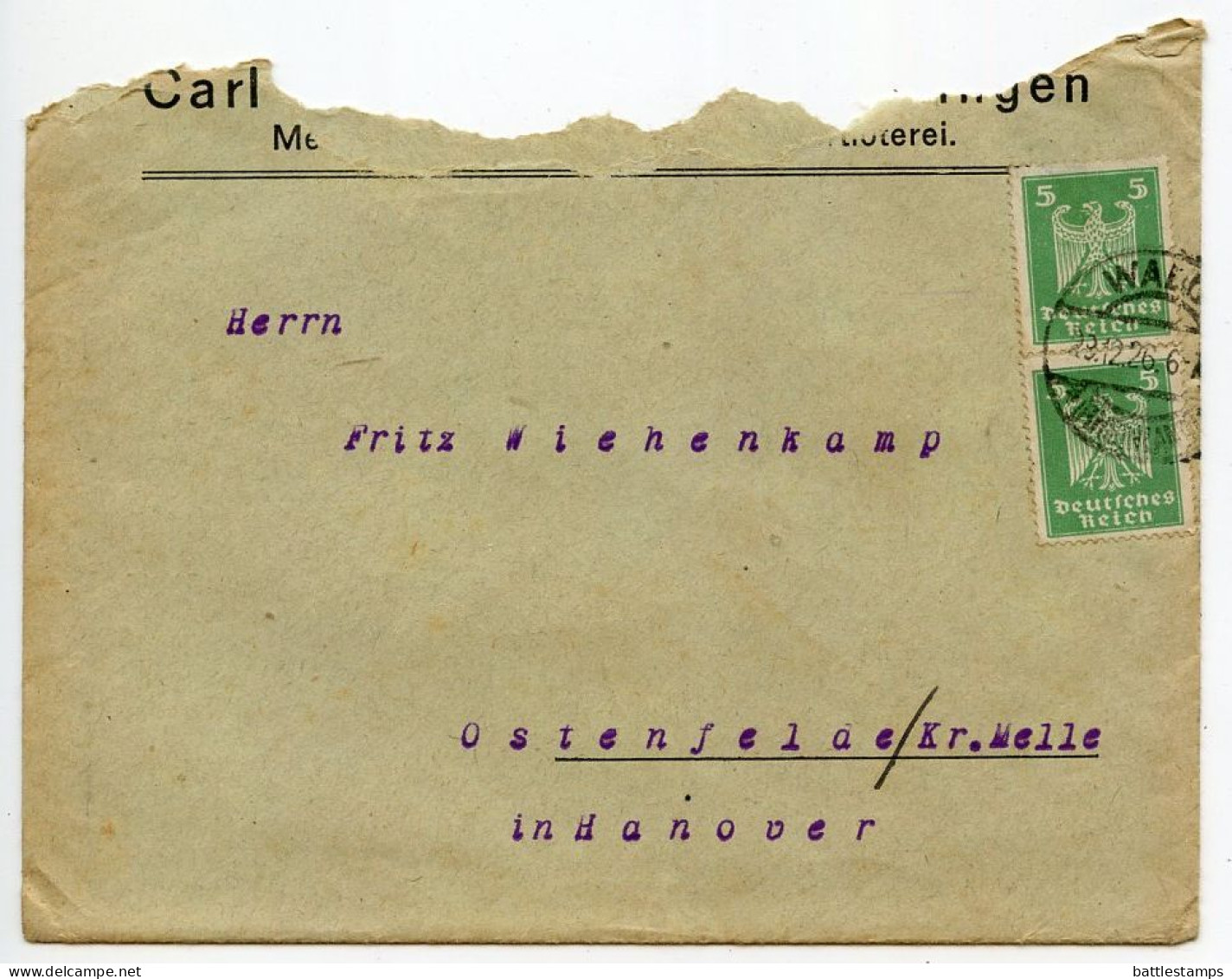 Germany 1926 Cover & Invoices; Wald - Carl Kirschbaum, Metall- Und Stahlwaren-Fabrik; 5pf. German Eagle, Pair - Covers & Documents