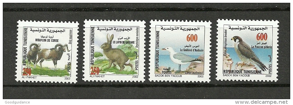 2002 - Tunisia - Falco - Gull Audoin - Muflone Corsica - Coniglio Labirinto - Set Completo 4v MNH ** - Tunisia (1956-...)