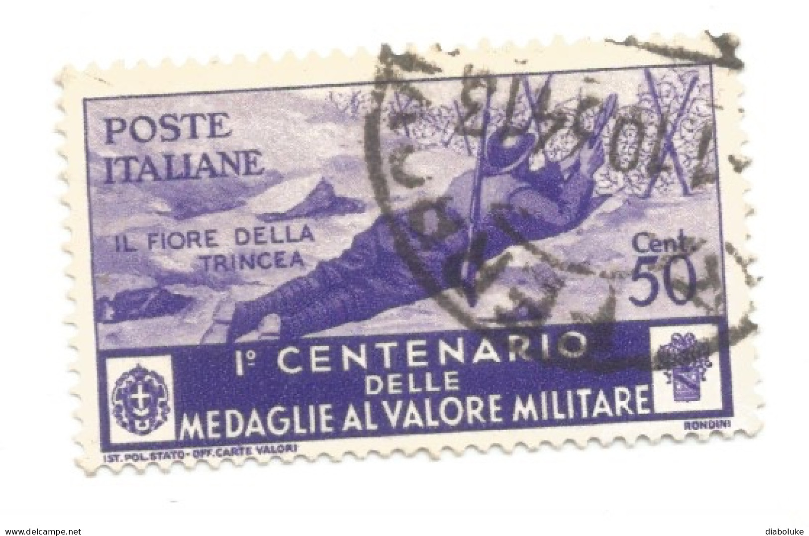 (REGNO D'ITALIA), 1934, MEDAGLIE AL VALOR MILITARE, 50c - Francobollo Usato (CAT. SASSONE N.371) - Afgestempeld