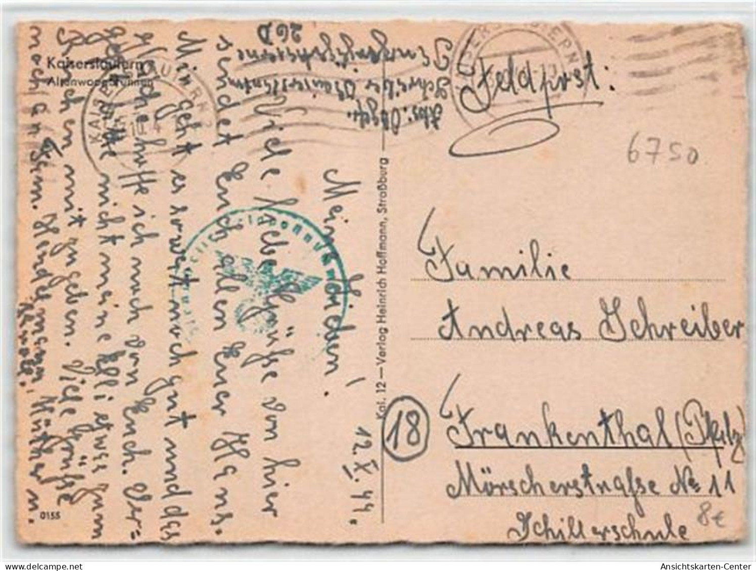 39100106 - Kaiserslautern. Altenwoogbrunnen. Feldpost, Stempel Von 1942. Leicht Buegig, Leicht Fleckig, Kleiner Knick O - Kaiserslautern