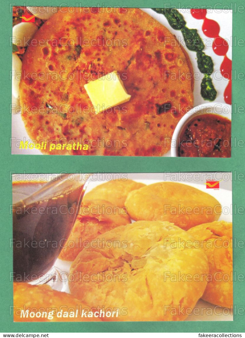 INDIA 2023 Inde Indien - INDIAN CUISINES Picture Post Card - Mooli Paratha & Moong Dal Kachori - Postcards, Food .. - Küchenrezepte