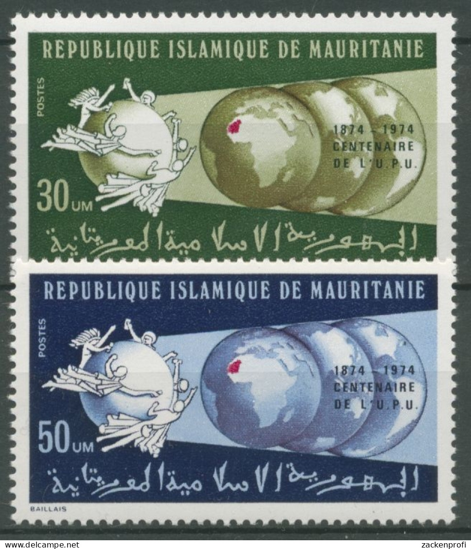 Mauretanien 1974 100 Jahre Weltpostverein UPU Erdkugeln 493/94 Postfrisch - Mauritania (1960-...)