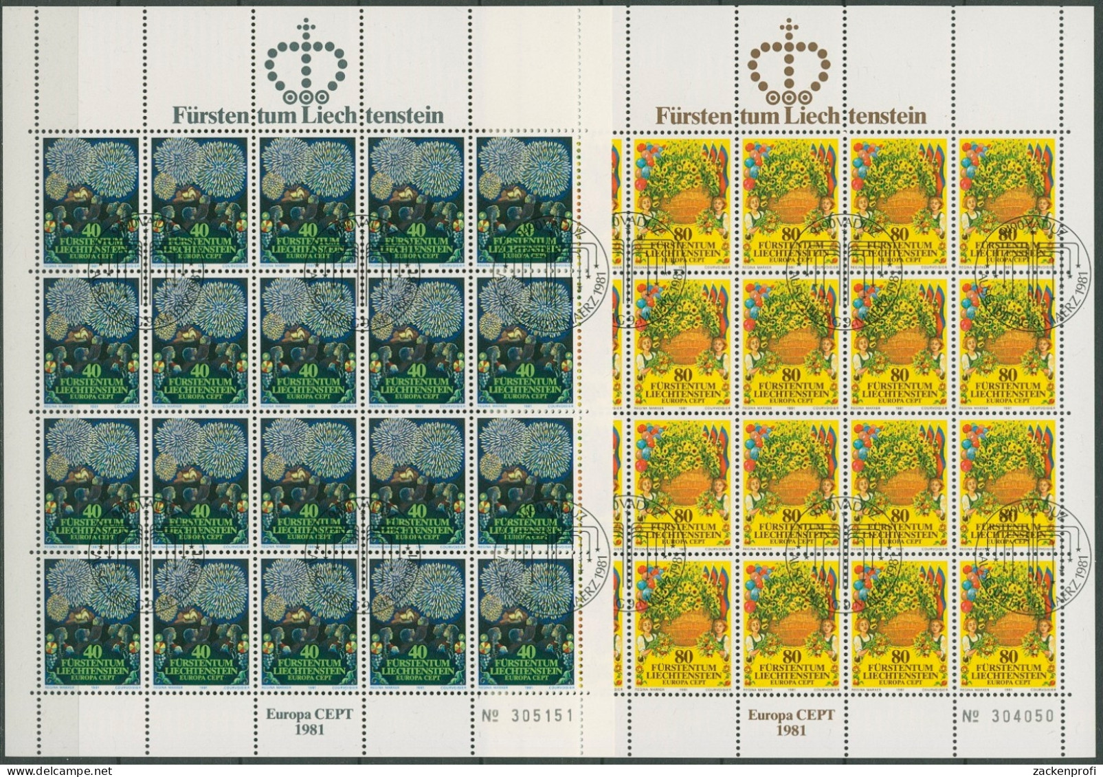 Liechtenstein 1981 Europa Union CEPT Kompletter Bogen 764/65 Gestempelt (C16546) - Blocks & Sheetlets & Panes