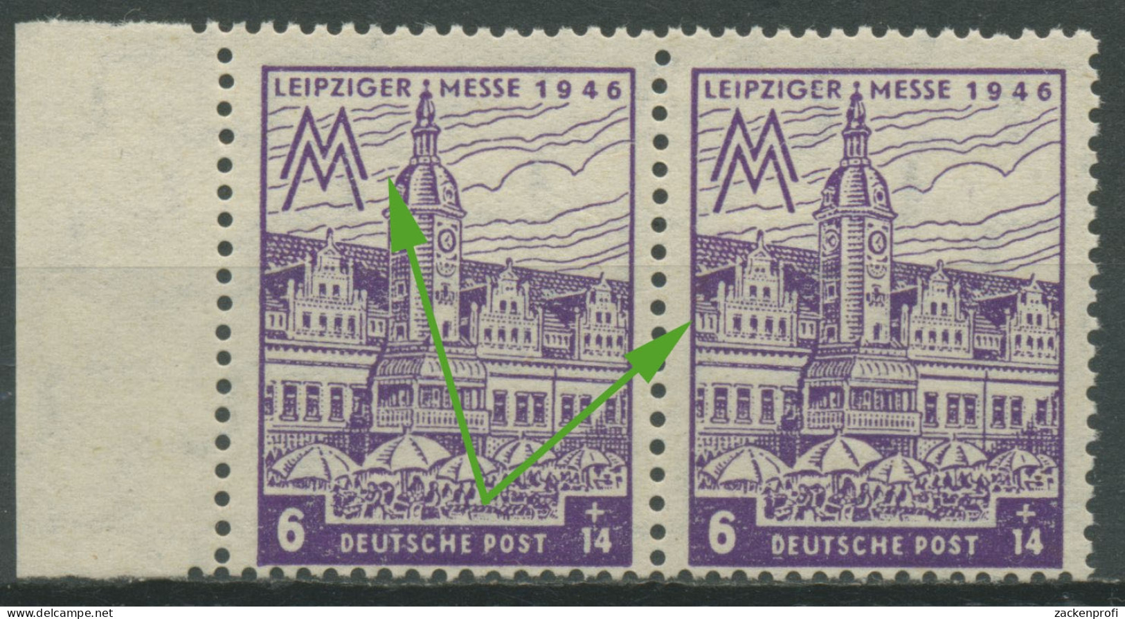 SBZ West-Sachsen 1946 Leipziger Messe WZ X Plattenfehler 162 AX I+II Postfrisch - Autres & Non Classés