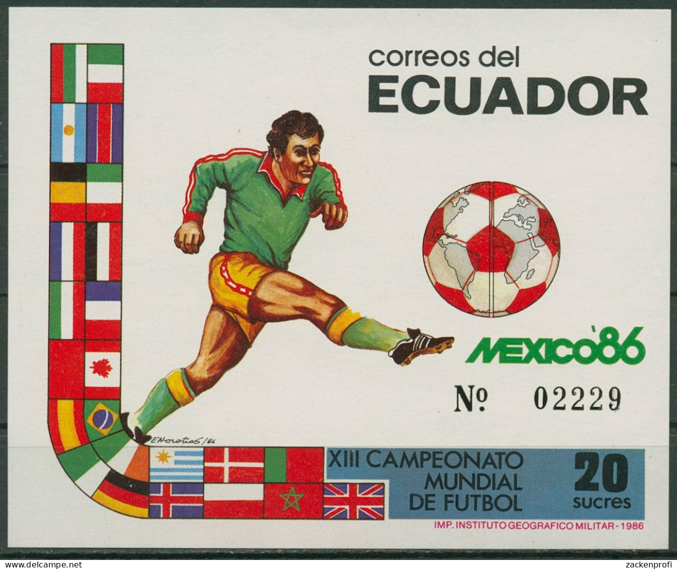 Ecuador 1986 Fußball-WM Mexiko Block 125 Postfrisch (C95753) - Equateur