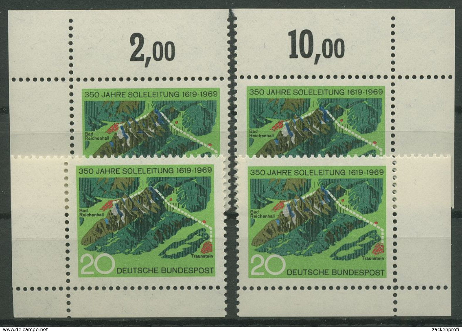 Bund 1969 350 Jahre Soleleitung 602 Alle 4 Ecken Postfrisch (E796) - Nuovi