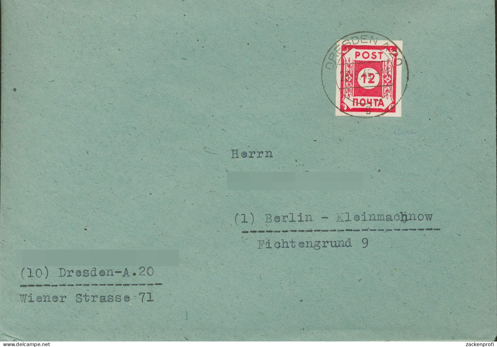 SBZ Ost-Sachsen 1945 Nicht Ausgegeben POTSCHTA B I Auf Brief Signiert - Sonstige & Ohne Zuordnung