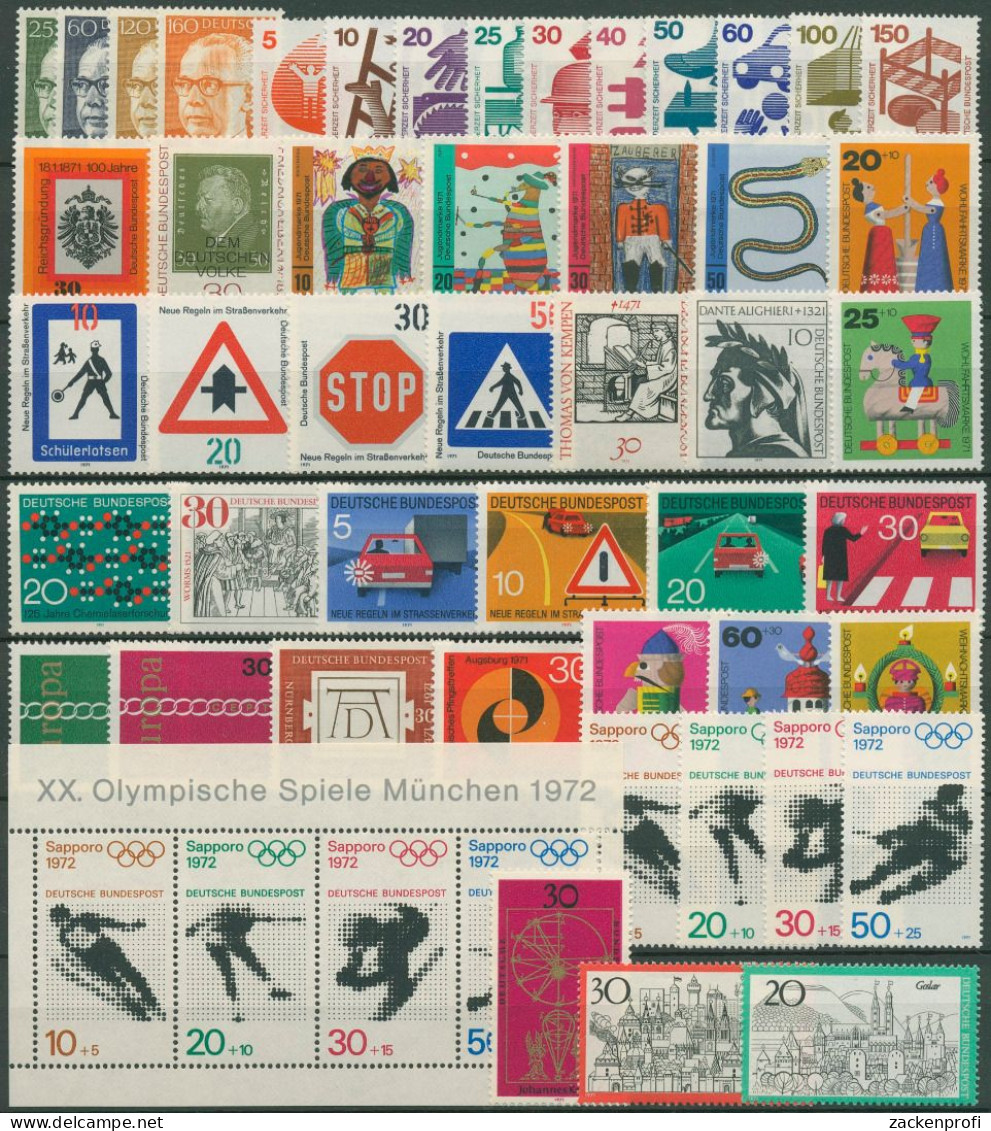 Bund 1971 Jahrgang Komplett (658/09, Block 6) Postfrisch (SG98475) - Unused Stamps