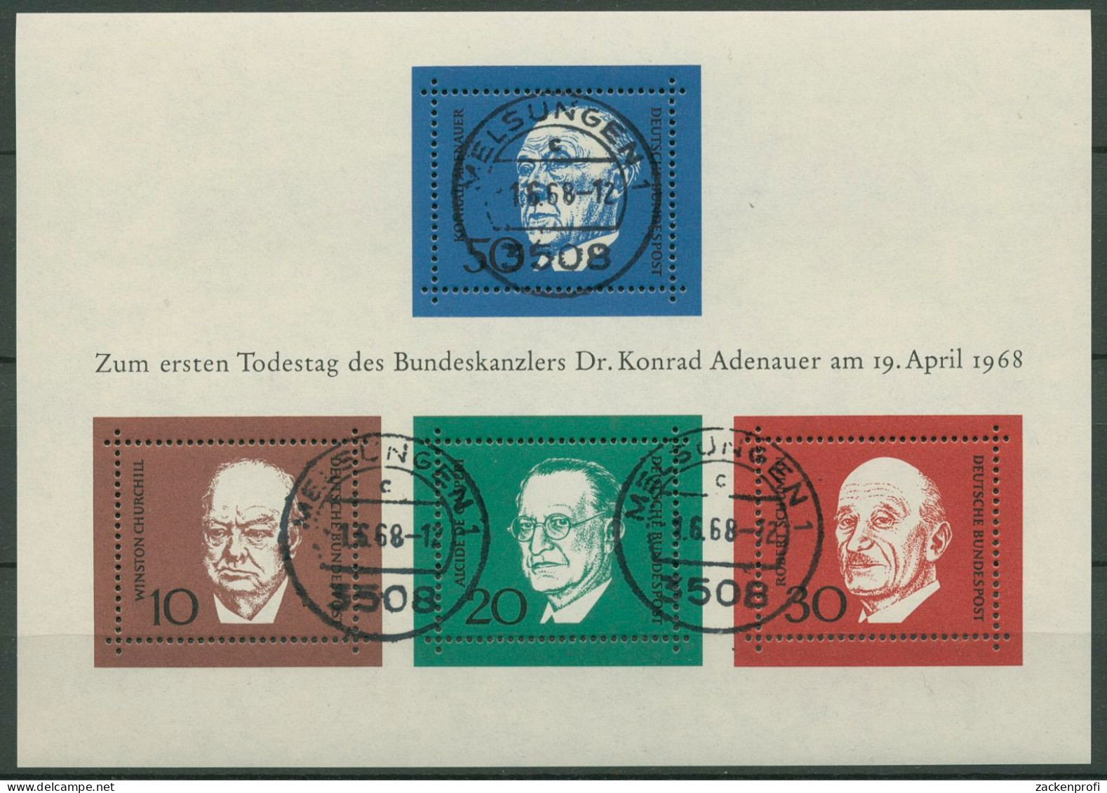 Bund 1968 Bundeskanzler Konrad Adenauer Block 4 Gestempelt (C98609) - Sonstige & Ohne Zuordnung