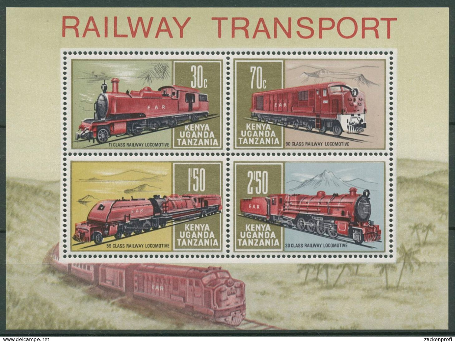 Ostafrikanische Gem. 1971 Eisenbahn Lokomotiven Block 1 Postfrisch (C40233) - Kenya, Ouganda & Tanzanie