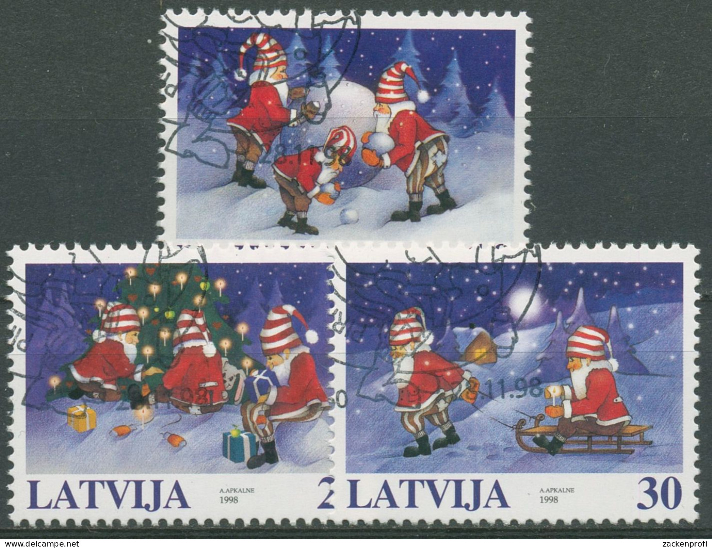 Lettland 1998 Weihnachten Weihnachtsmänner 492/94 Gestempelt - Letonia