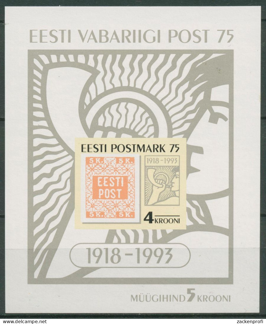 Estland 1993 75 Jahre Briefmarken Posthorn Block 5 Postfrisch (C60473) - Estonie