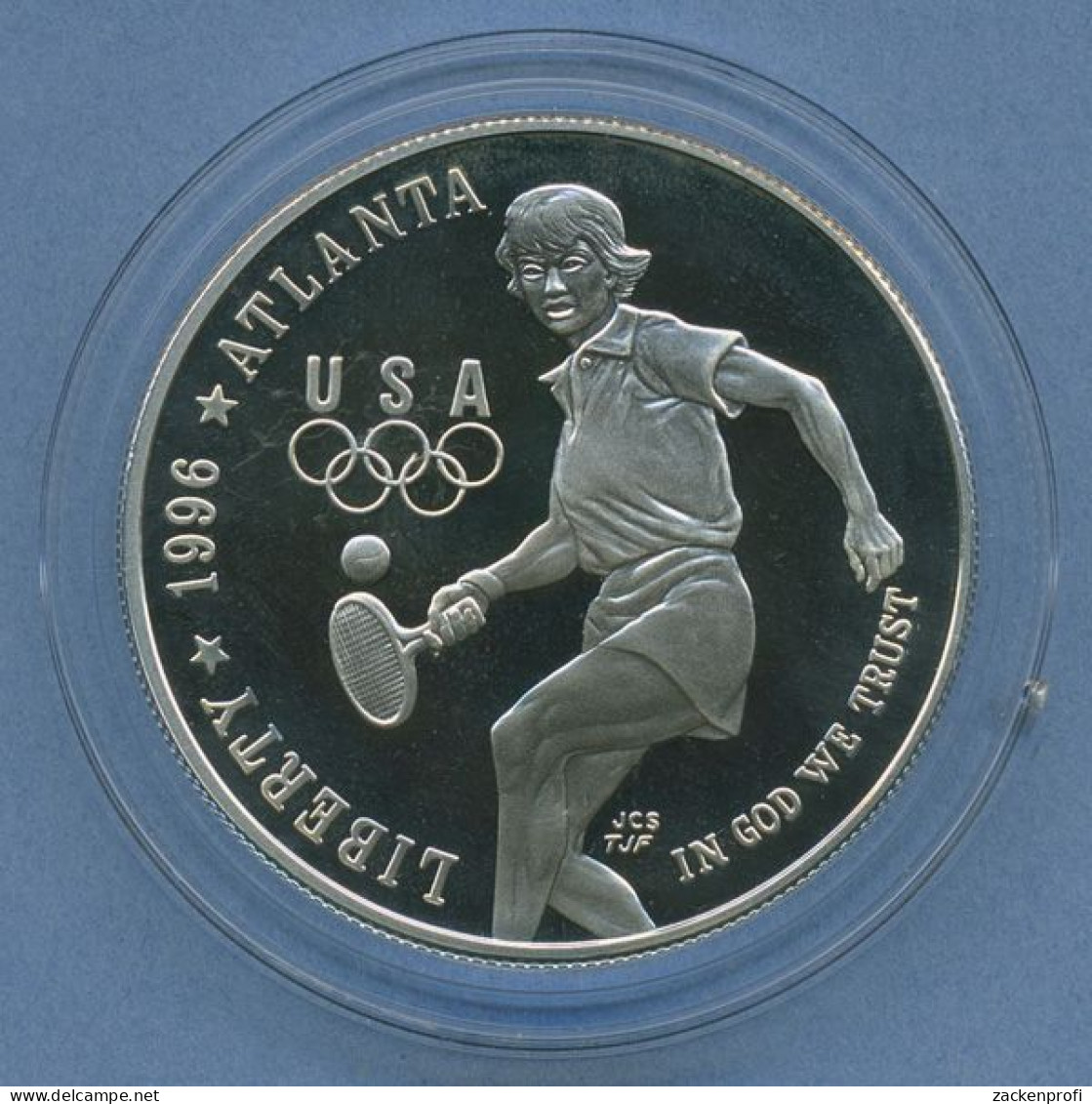 USA Dollar 1996 Atlanta Olympia Tennis, Silber KM 269 PP In Kapsel (m5116) - Commemoratifs