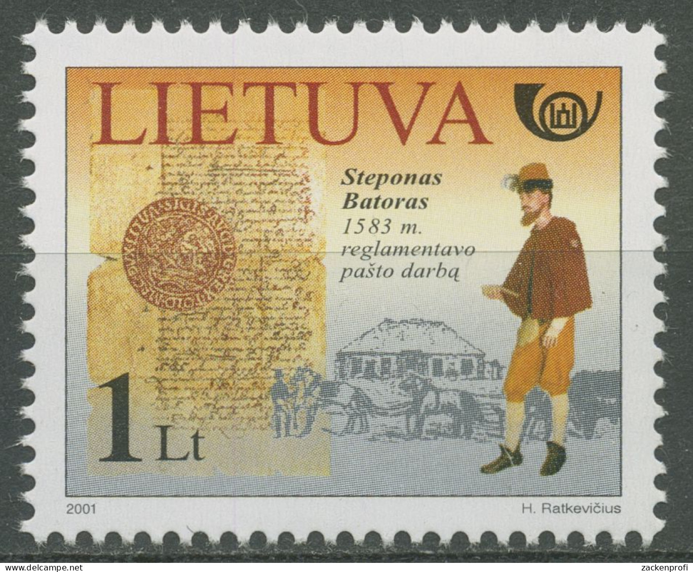 Litauen 2001 Geschichte Der Post Postbote 773 Postfrisch - Lithuania