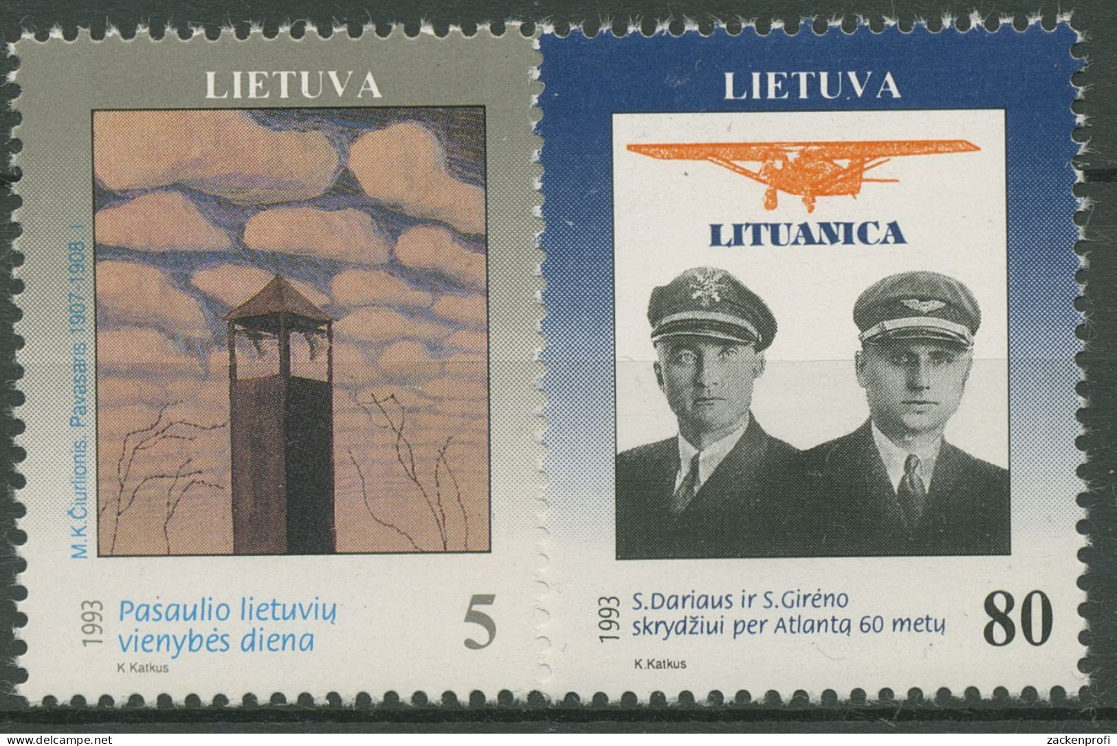 Litauen 1993 Tag Der Einheit Gemälde Piloten 529/30 Postfrisch - Litauen