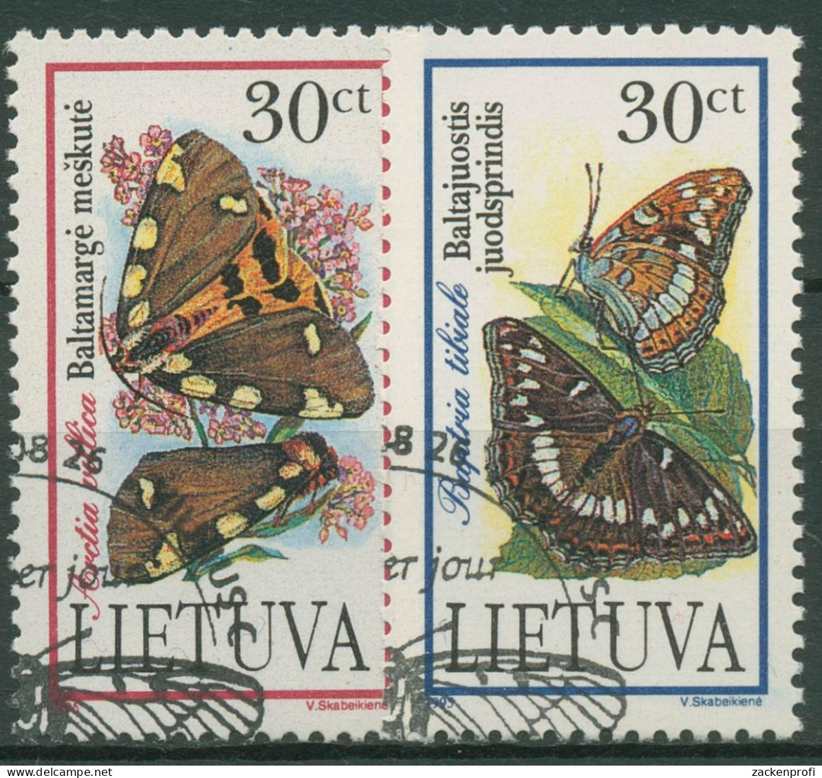 Litauen 1995 Gefährdete Tiere Schmetterlinge Schwarzer Bär 589/90 Gestempelt - Lituania