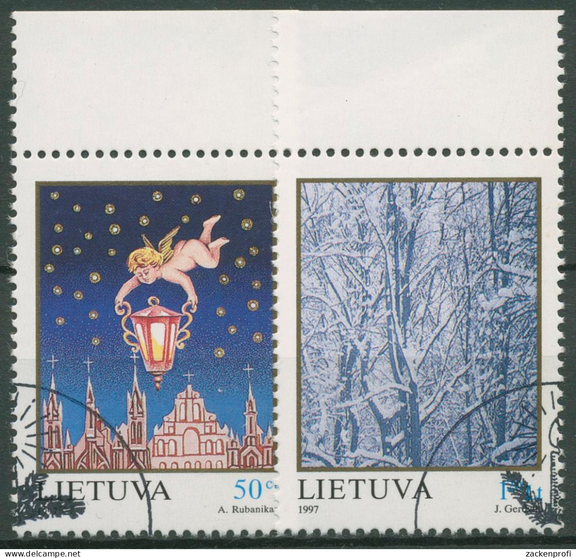 Litauen 1997 Weihnachten Engel Winterwald 655/56 Gestempelt - Lithuania