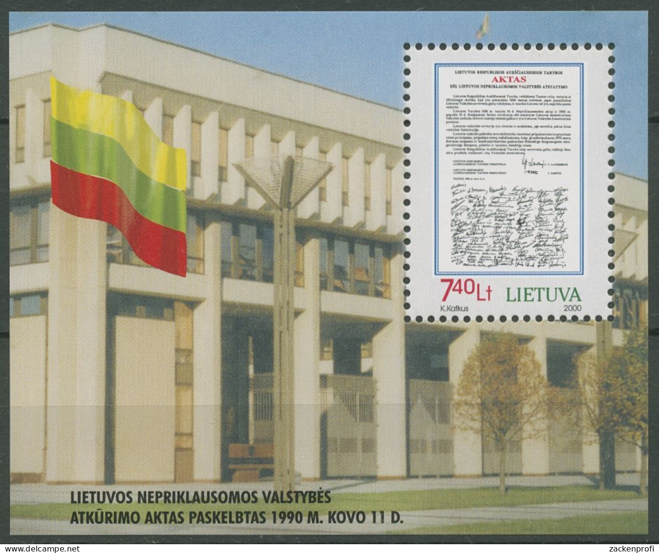 Litauen 2000 10 Jahre Unabhängigkeit Block 18 Postfrisch (C60467) - Lithuania