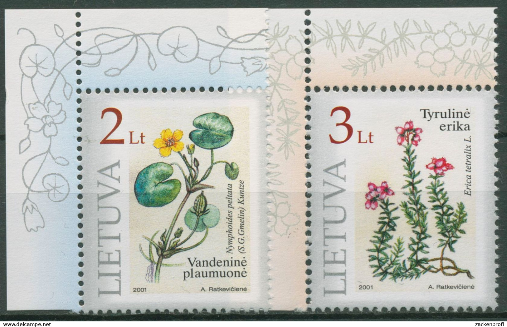Litauen 2001 Gefährdete Pflanzen: Seekanne, Moorheide 758/59 Ecke Postfrisch - Lituania