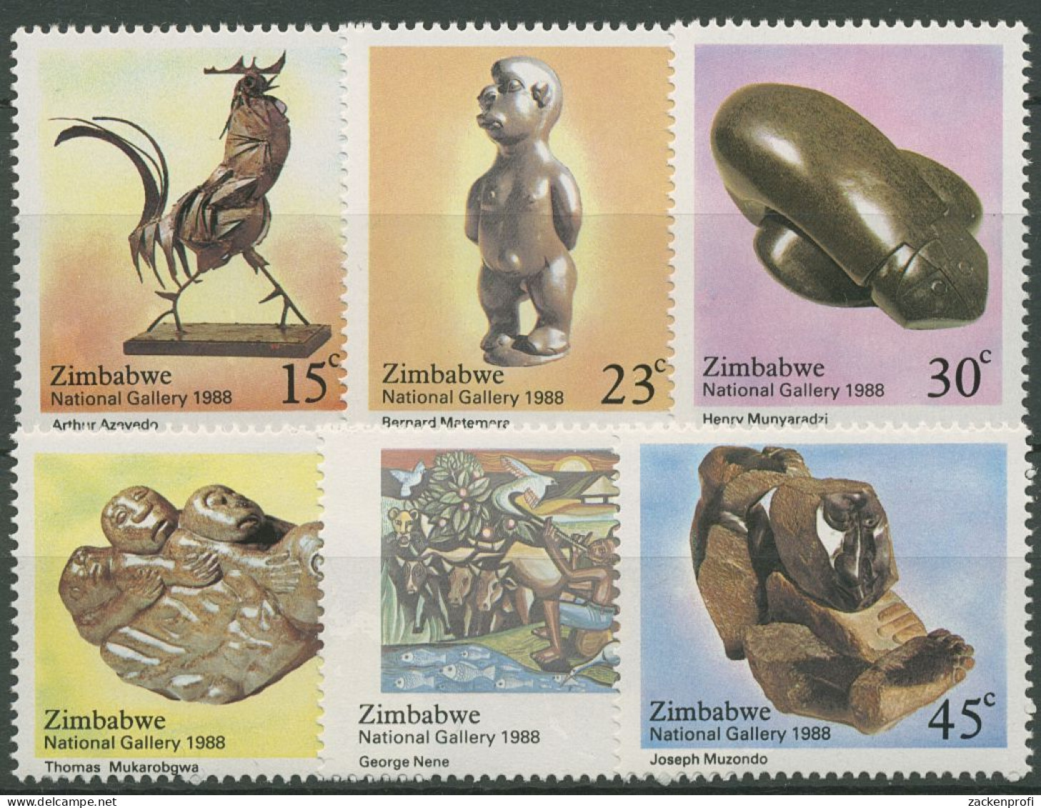 Simbabwe 1988 Nationalgalerie Skulpturen Gemälde 378/83 Postfrisch - Zimbabwe (1980-...)