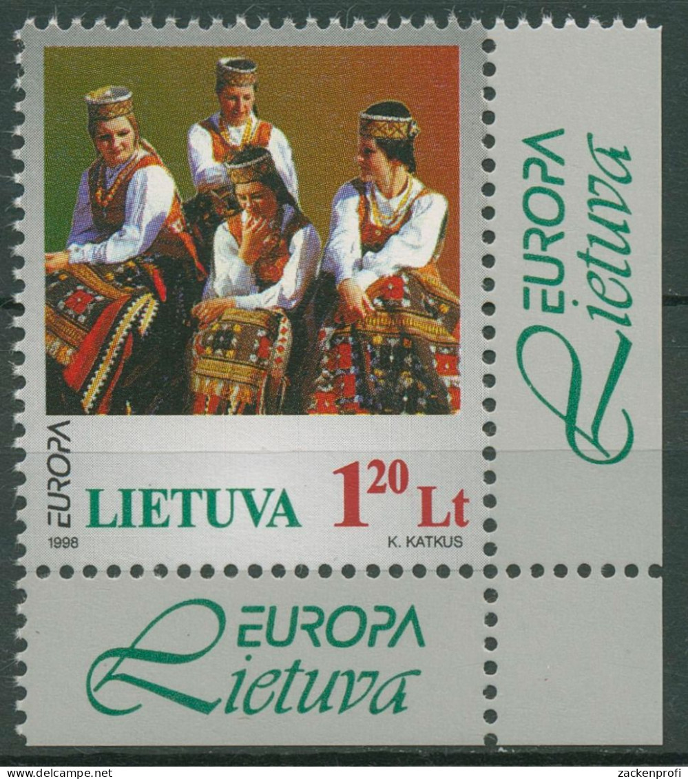 Litauen 1998 Europa CEPT Feste Feiertage Nationaltracht 664 Ecke Postfrisch - Lithuania